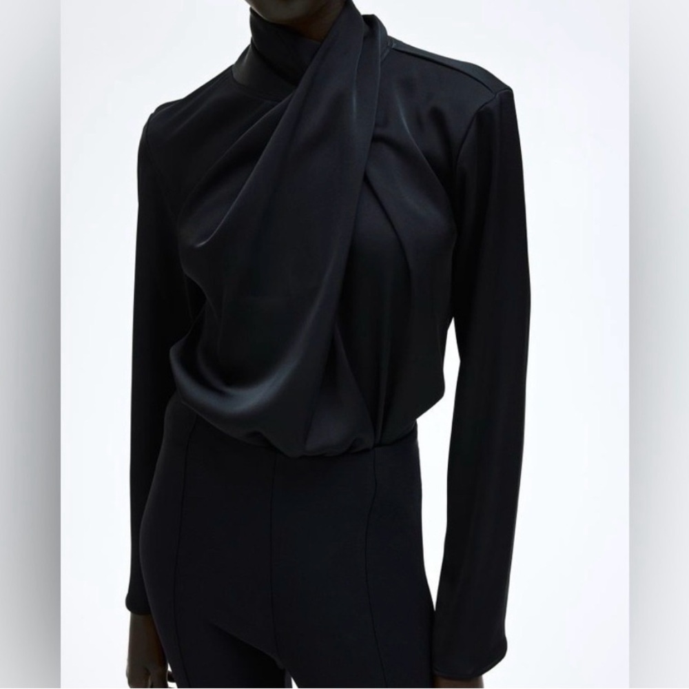 H&M Black Draped Blouse Medium Women’s Classic Style